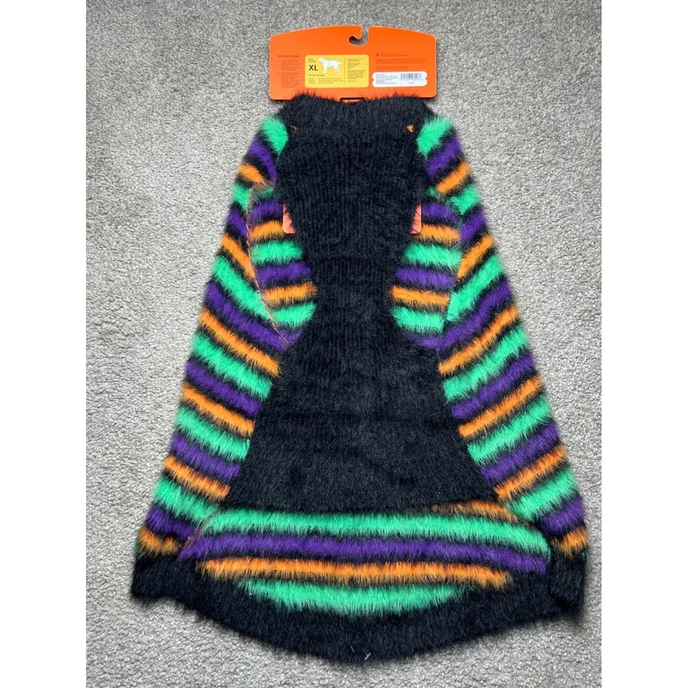 Boots & Barkley Halloween Striped Eyelash Knit Pet Sweater Multi-Color XL